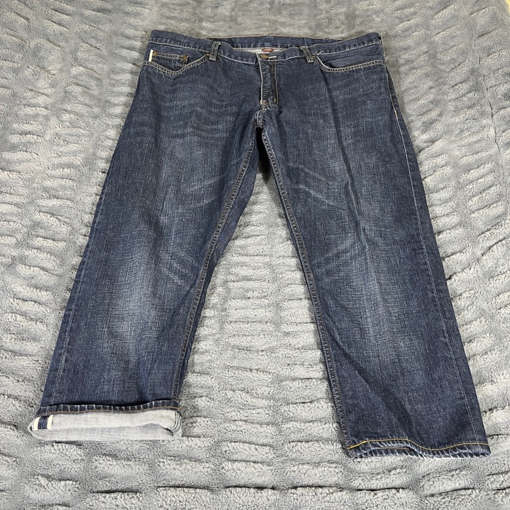 Perry Ellis Premium Denim Mens 40x28 Dark Wash Straight Leg Cotton Jeans AP188